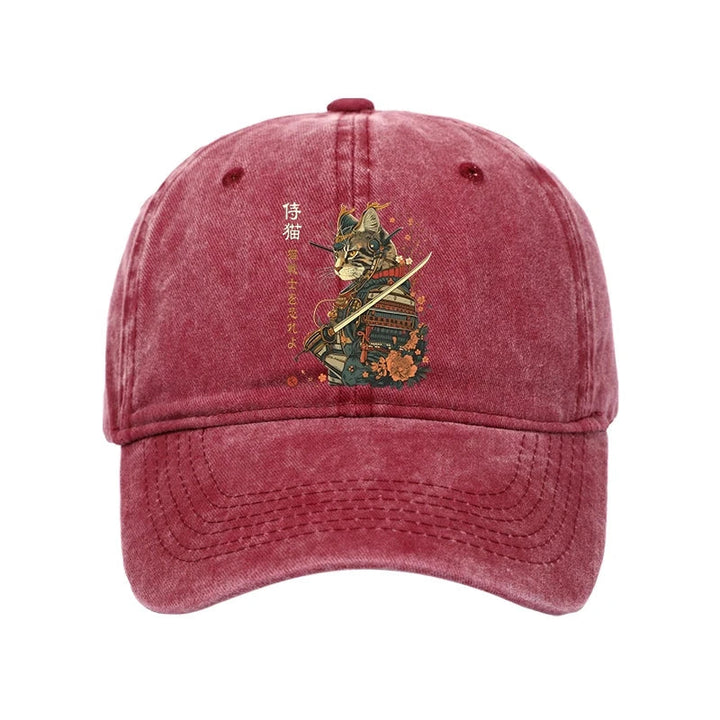 Cat Samurai Japanese Art Washed Cap