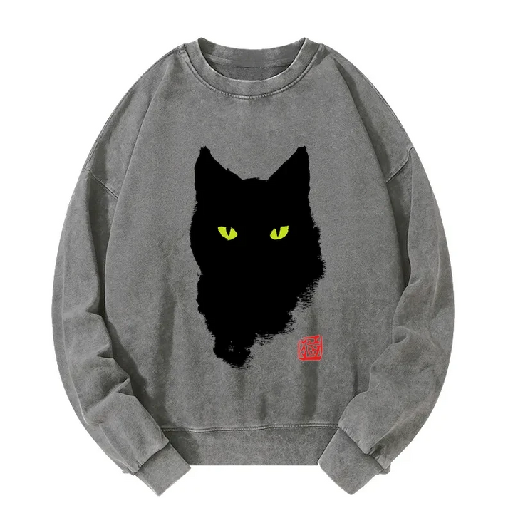 Cat Sharp Gaze Washed Sweatshirt