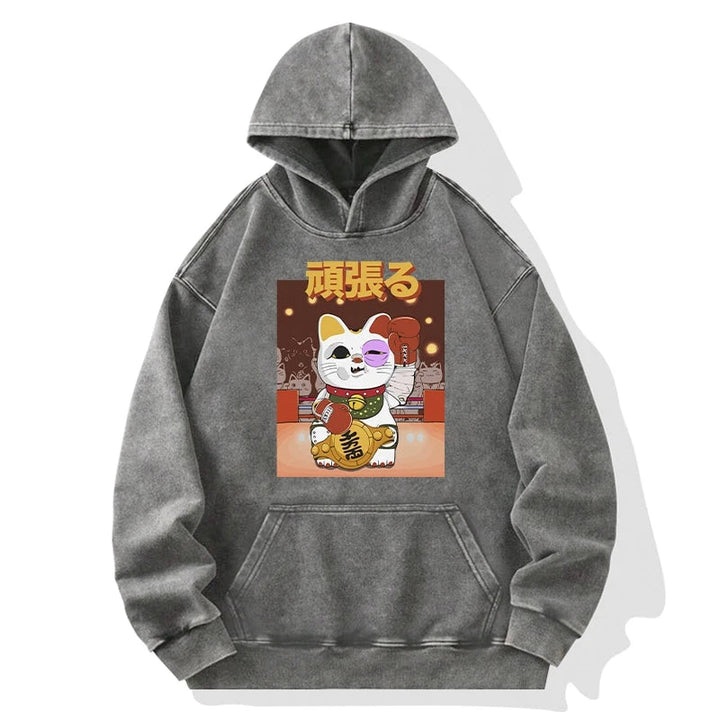 Fighting Cat Boxing Washed Hoodie