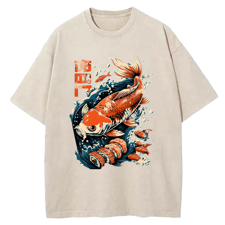 Carp And Sushi Washed Crew Neck T-Shirt