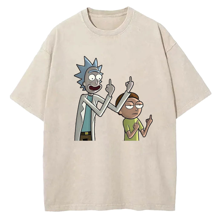 Funny Cartoon Washed Crew Neck T-shirt