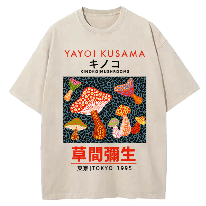 Yayoi Kusama Flower Vintage Japanese Design Washed Crew Neck T-Shirt
