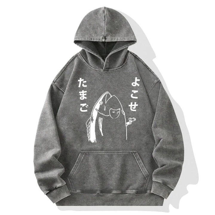 Give Me Egg Japanese Fish Washed Hoodie
