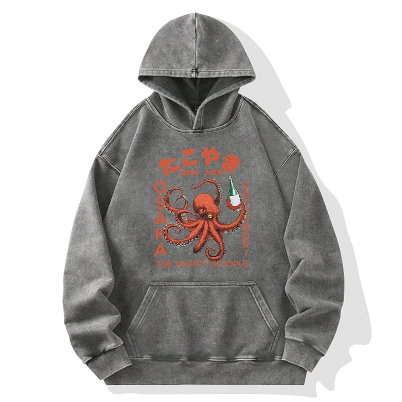 Octopus Drinks Soju Washed Hoodie