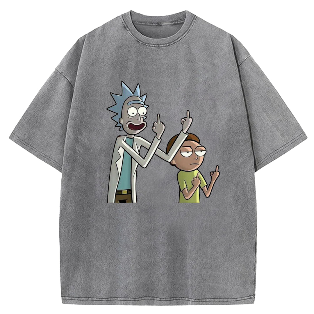 Funny Cartoon Washed Crew Neck T-shirt