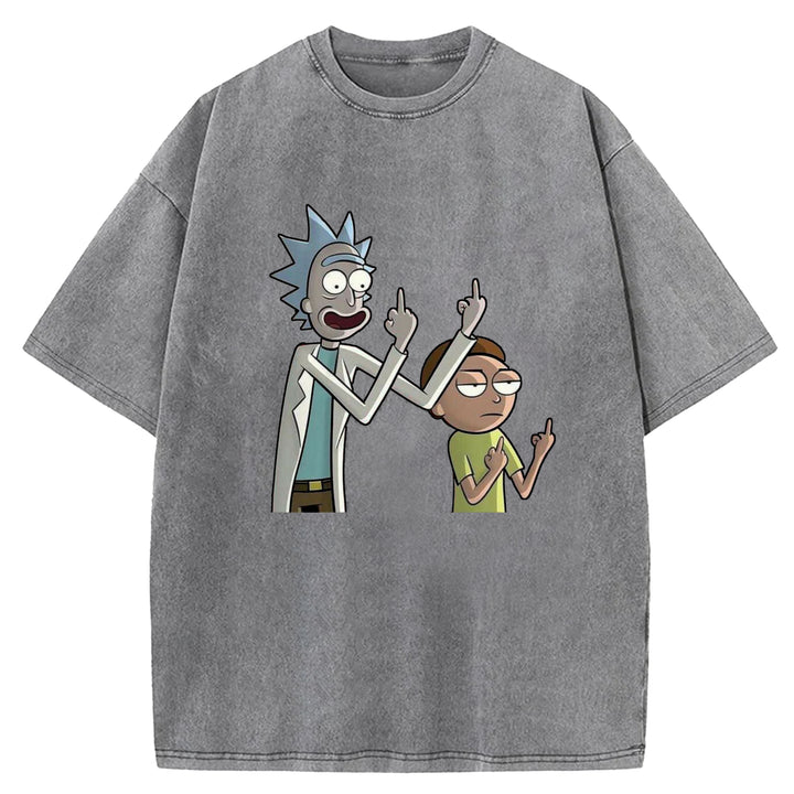 Funny Cartoon Washed Crew Neck T-shirt