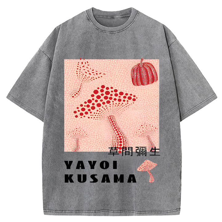 Yayoi Kusama Vintage Design Washed Crew Neck T-Shirt