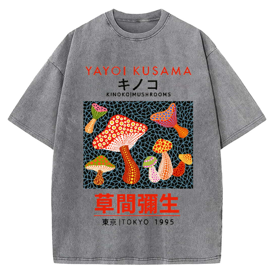 Yayoi Kusama Flower Vintage Japanese Design Washed Crew Neck T-Shirt