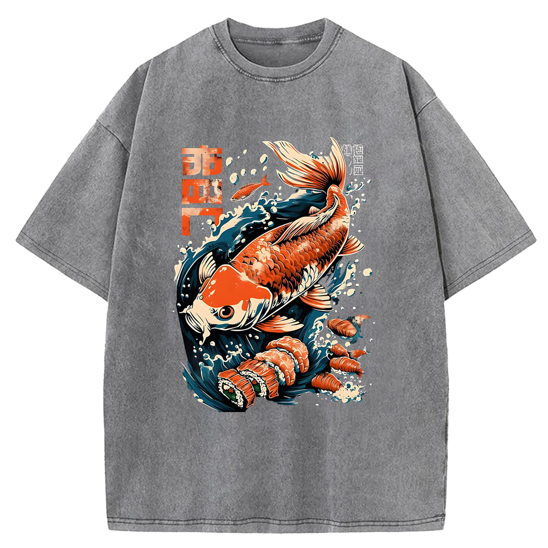 Carp And Sushi Washed Crew Neck T-Shirt