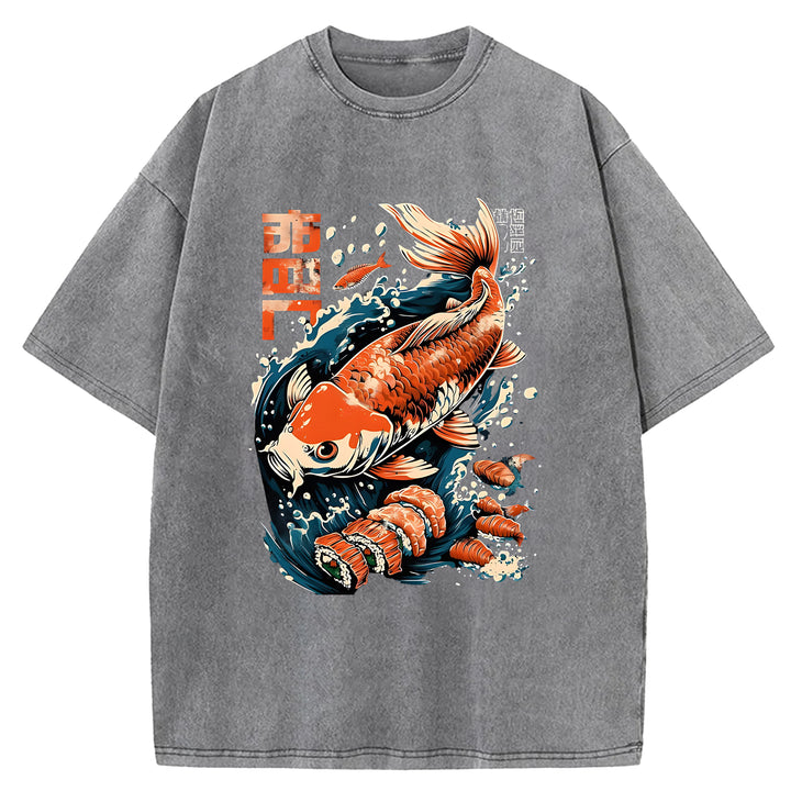 Carp And Sushi Washed Crew Neck T-Shirt
