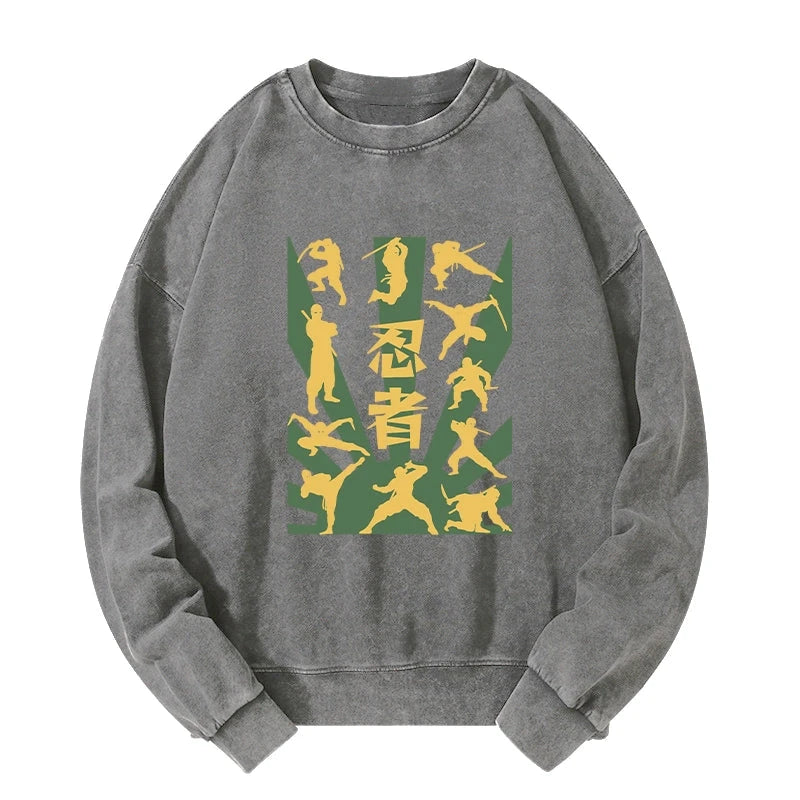 Japanese Ninja Print Washed Sweatshirt