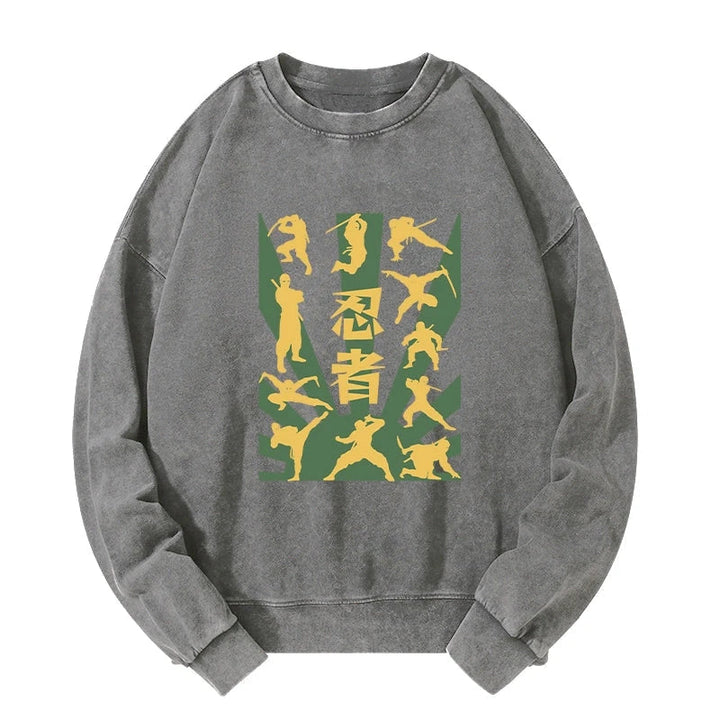 Japanese Ninja Print Washed Sweatshirt