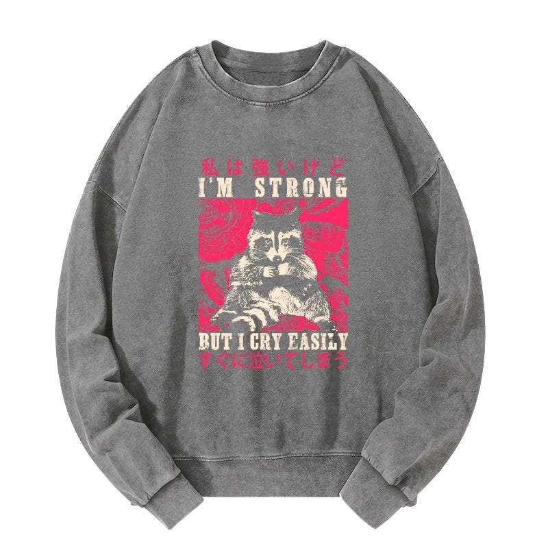 I Am Strong Raccoon Washed Sweatshirt