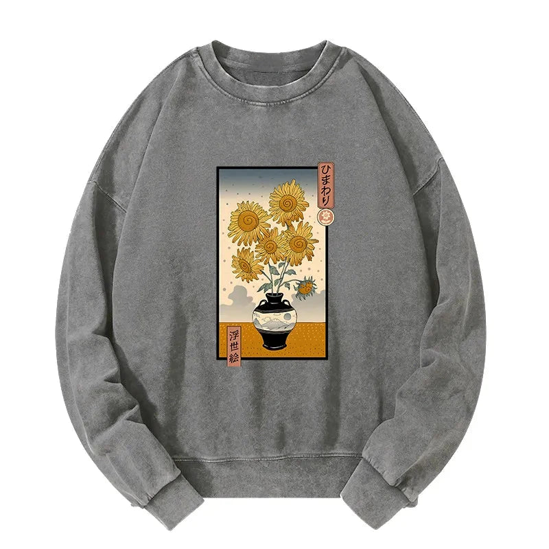 Sunflowers Ukiyo-e Washed Sweatshirt