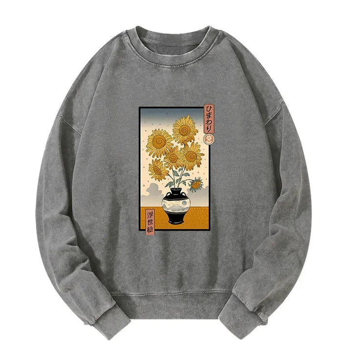 Sunflowers Ukiyo-e Washed Sweatshirt