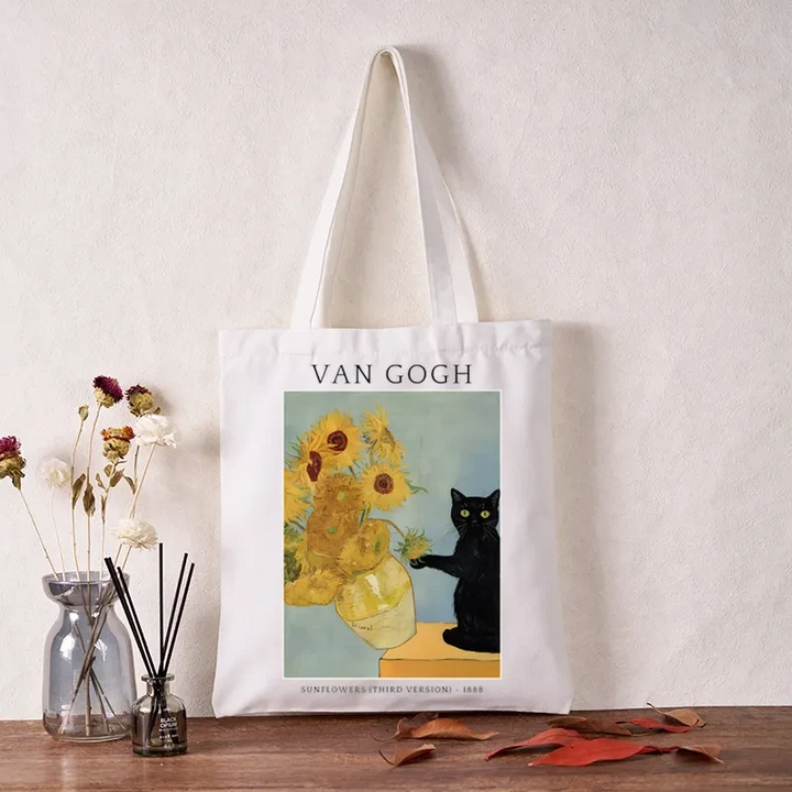 Black Cat With Sunflowers Tote Bag