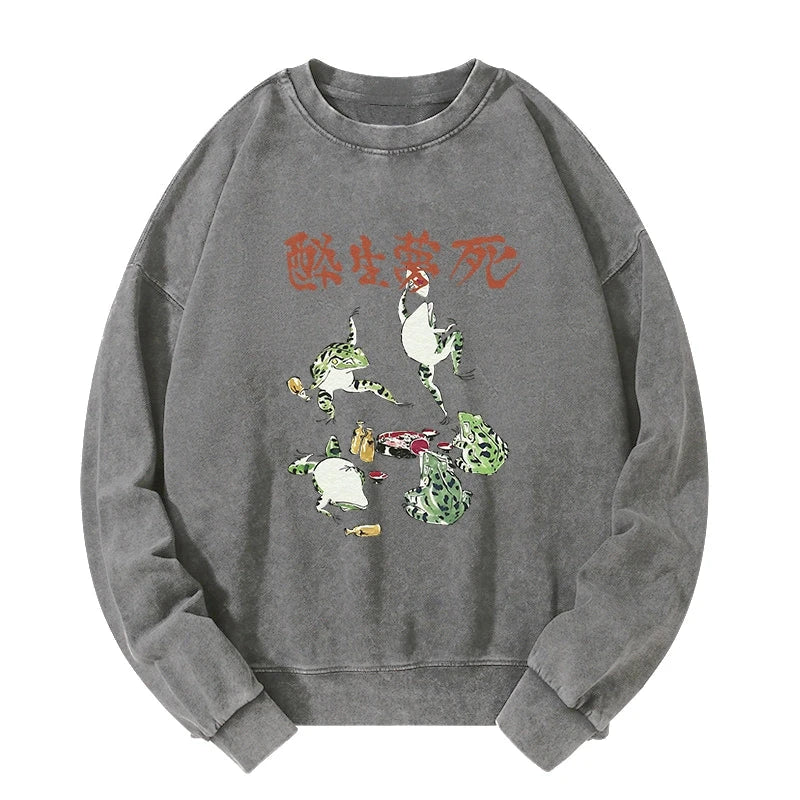 Japanese Frog Osake Kanji Washed Sweatshirt