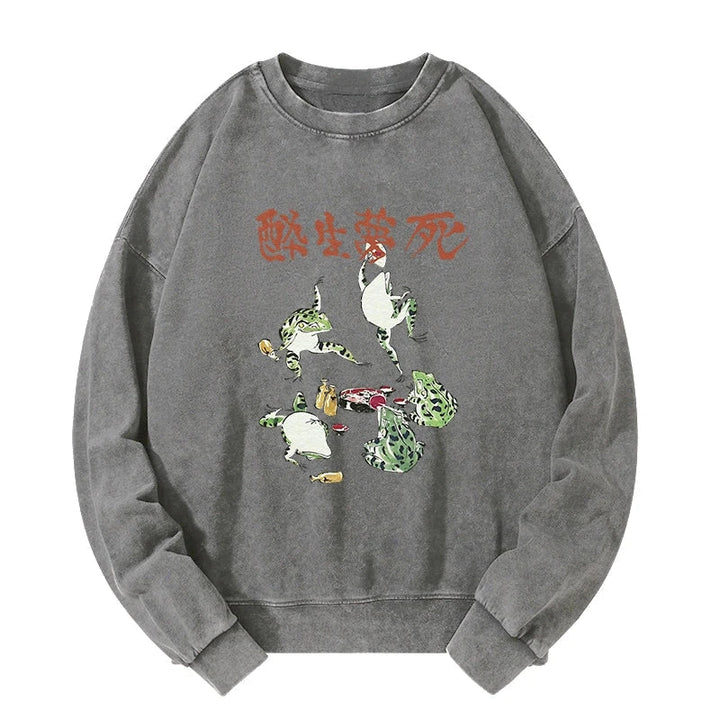 Japanese Frog Osake Kanji Washed Sweatshirt