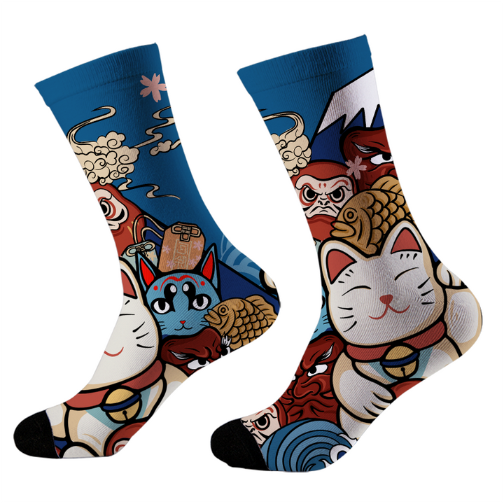 Traditional Japanese Elements Blue Socks