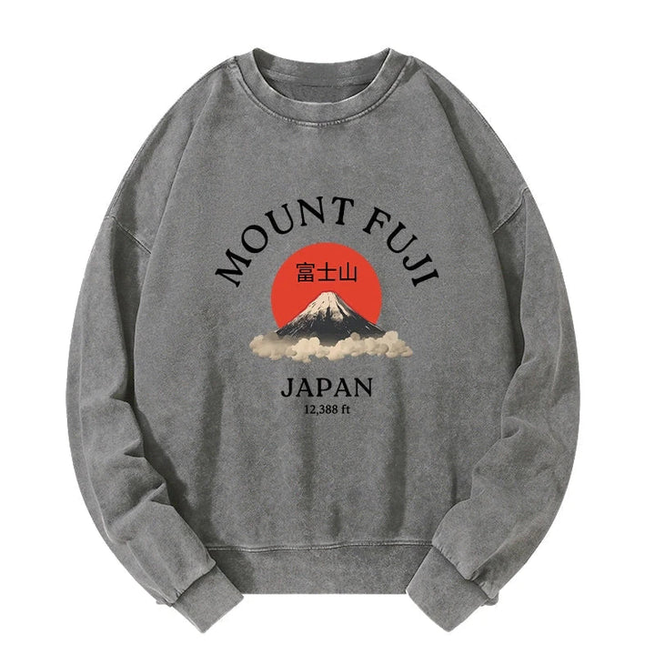 Japan Mount Fuji Sun Unisex Washed Sweatshirt