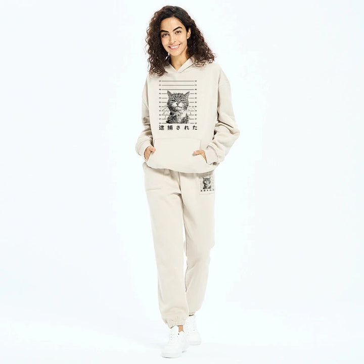 Cat That Was Arrested Fleece Lined Hoodie Set