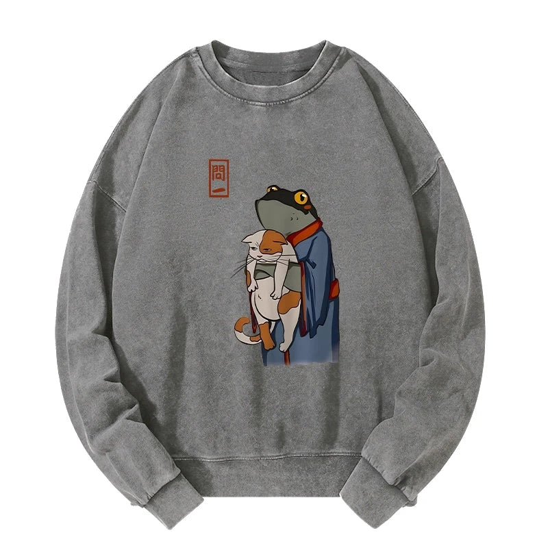 The Frog Holds The Cat Washed Sweatshirt