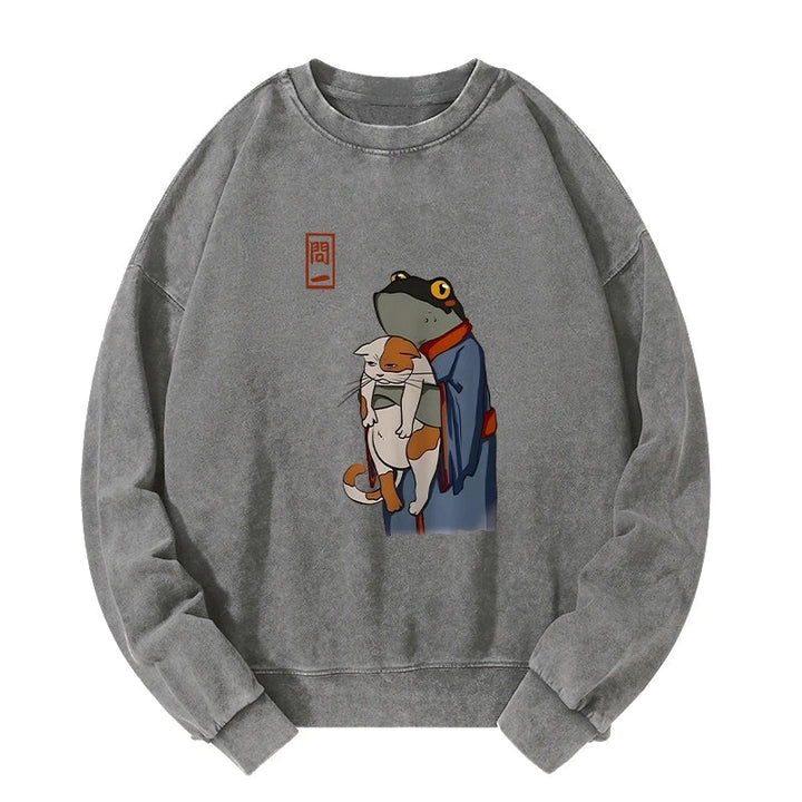 The Frog Holds The Cat Washed Sweatshirt