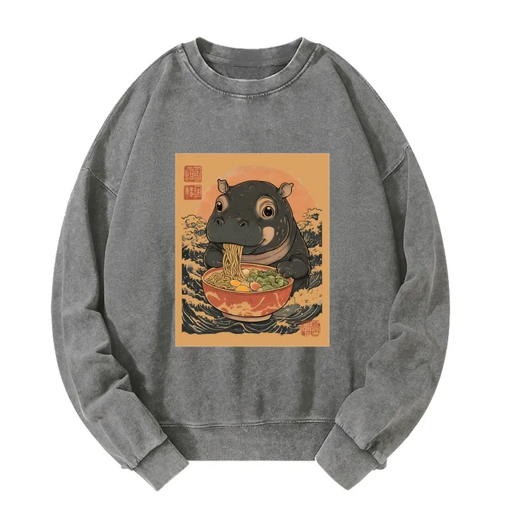 Moo Deng Eat Ramen Washed Sweatshirt