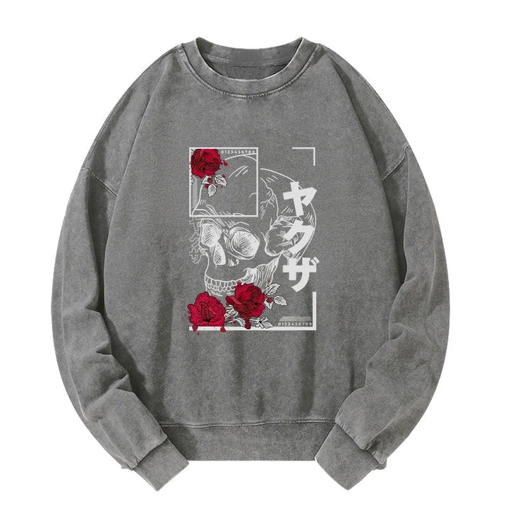 Skull Roses Japanese Aesthetic Washed Sweatshirt