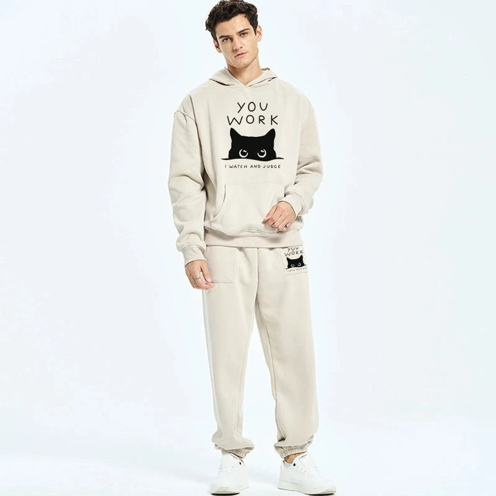 A Cat That Spies Fleece Lined Hoodie Set