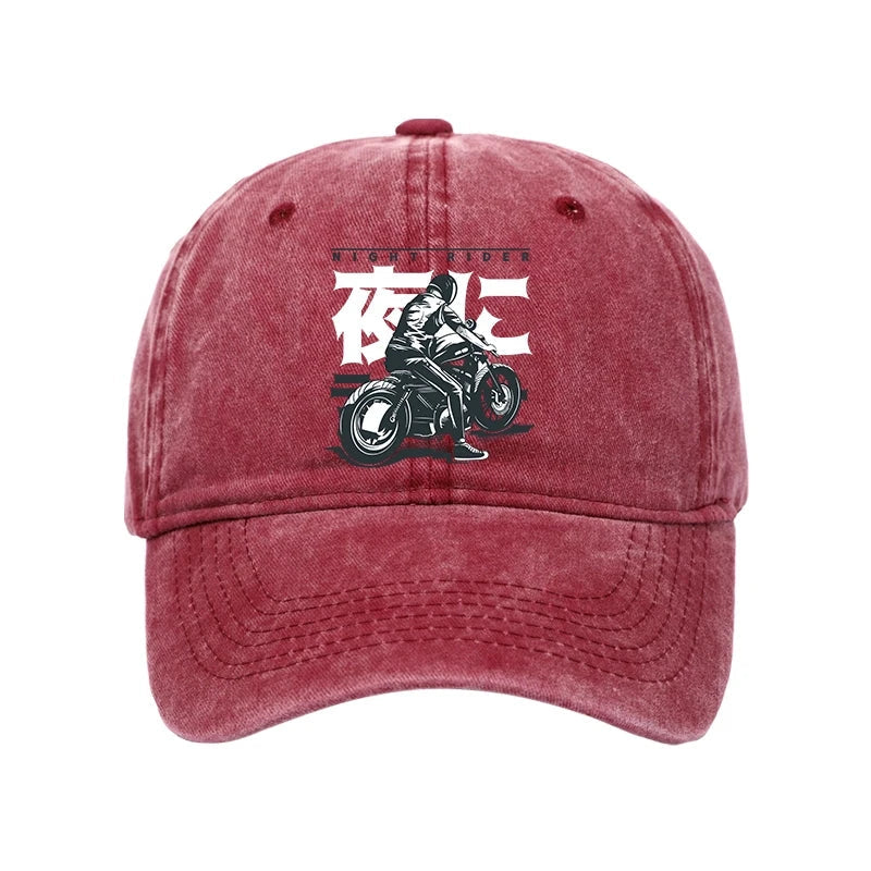 Motorcyclist Japanese Night Rider Washed Cap