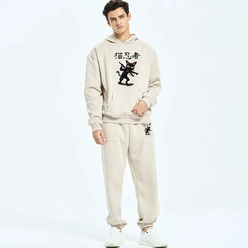 Ninja Cat Fleece Lined Hoodie Set