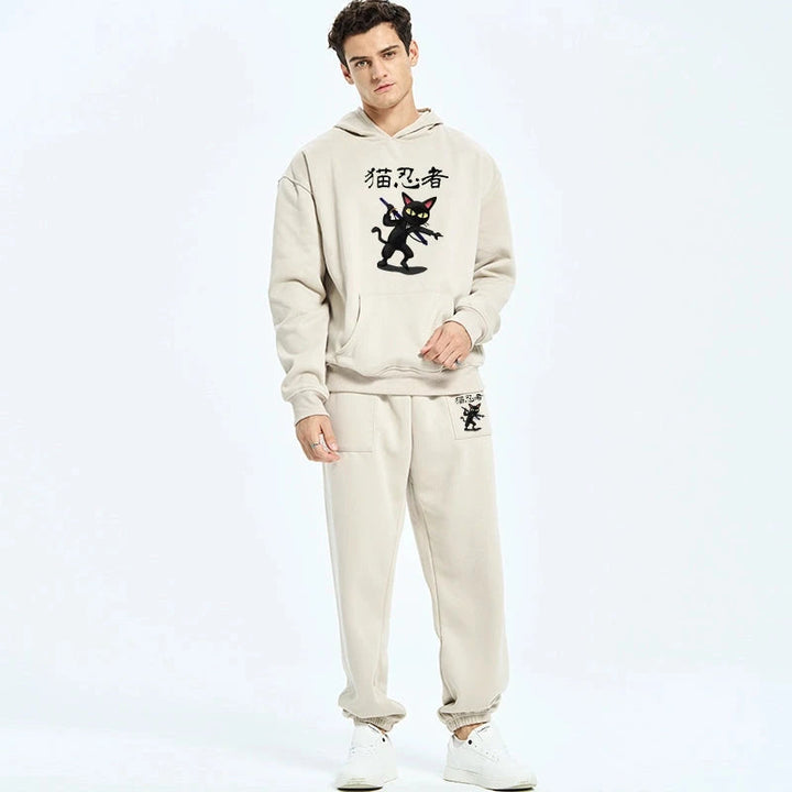 Ninja Cat Fleece Lined Hoodie Set