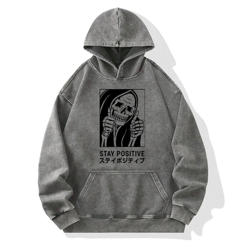 Stay Positive Skeleton Washed Hoodie