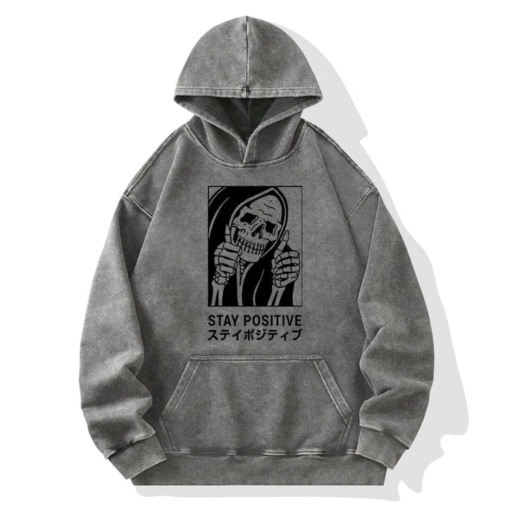 Stay Positive Skeleton Washed Hoodie