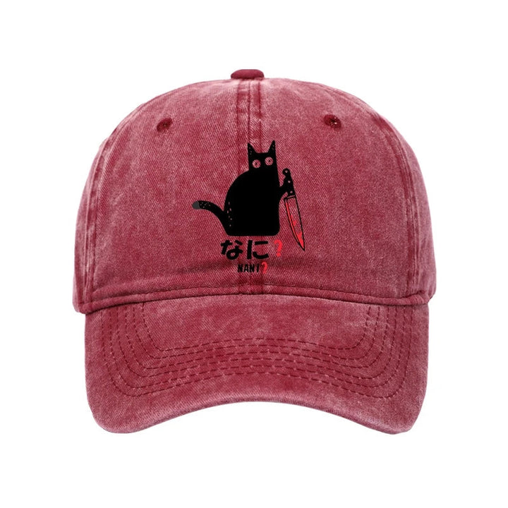 A Puzzled Cat Holding A Knife Washed Cap