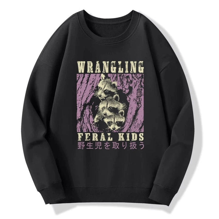 Wrangling Feral Raccoon Kids Sweatshirt
