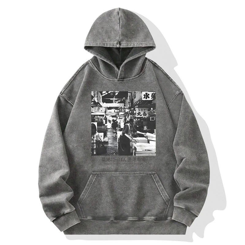 Tsukiji Fish Market Photo Washed Hoodie