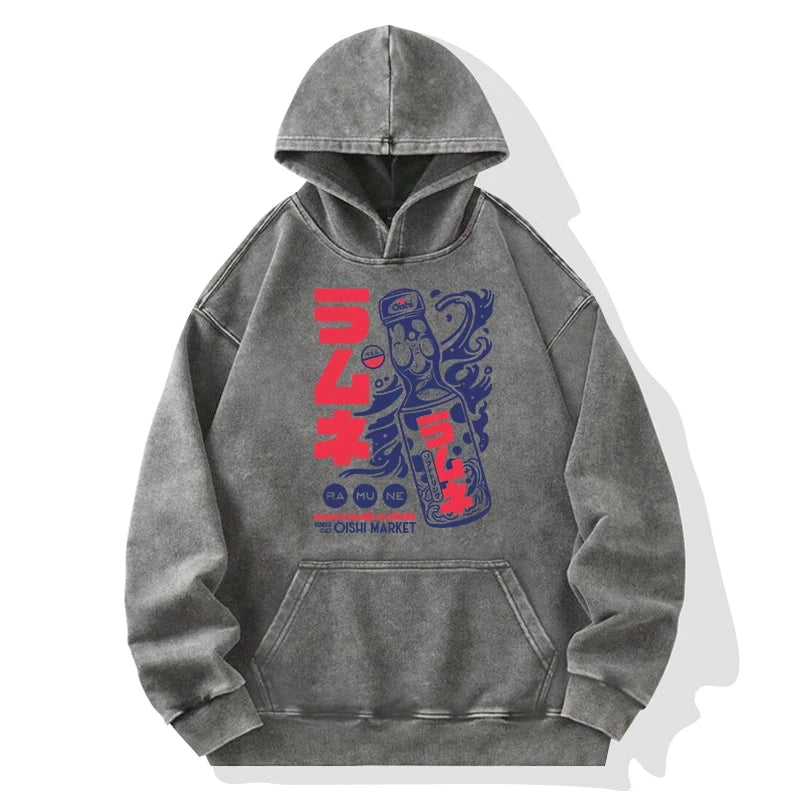 Ramune Print Japanese Washed Hoodie