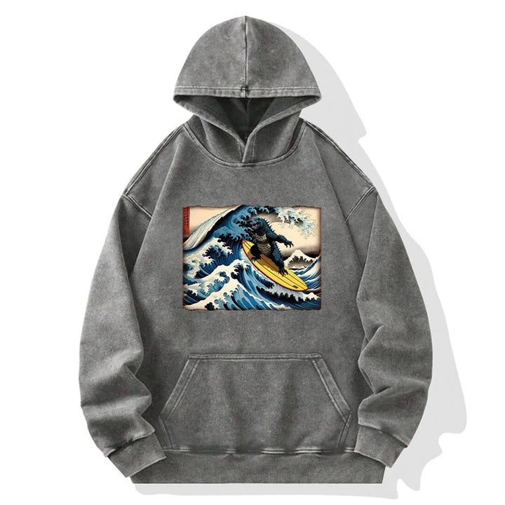 Dinosaur Surfing Japanese Washed Hoodie