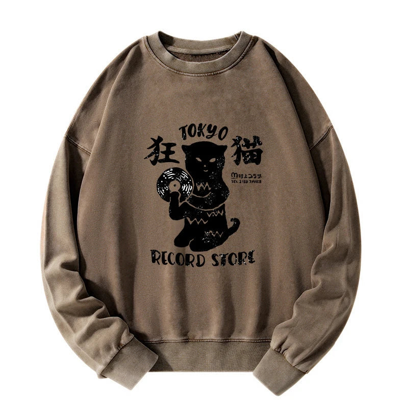 Tokyo Record Store Cat CD Washed Sweatshirt