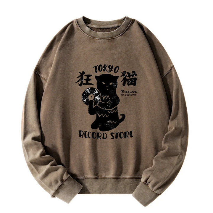 Tokyo Record Store Cat CD Washed Sweatshirt