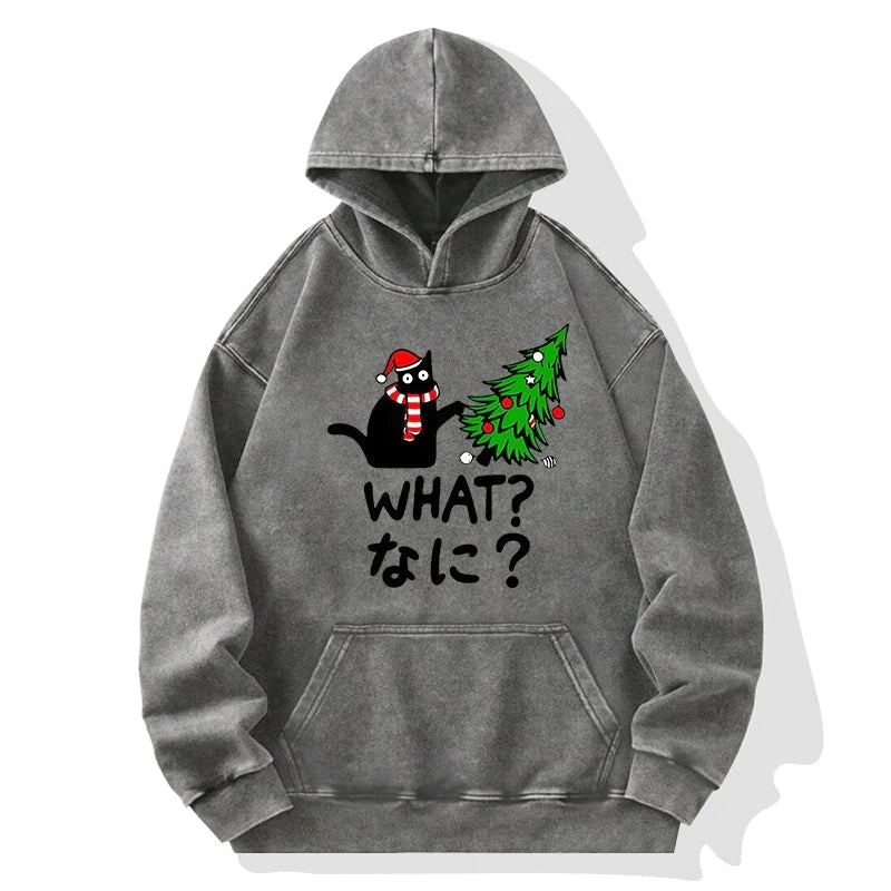 Naughty Cat Christmas Washed Hoodie