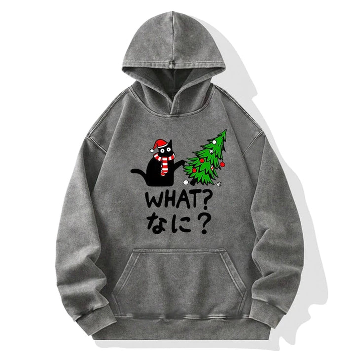 Naughty Cat Christmas Washed Hoodie