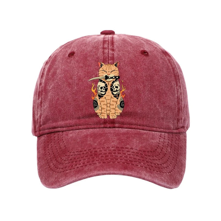 Catana Cat Skull Tattooed Samurai Washed Cap