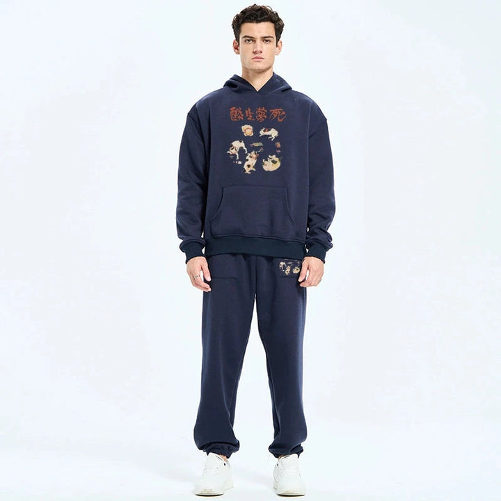 Drunken Cats Fleece Lined Hoodie Set