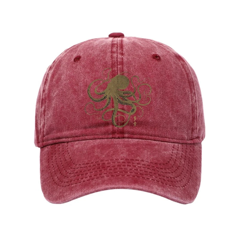 Octopus Japanese Gold Print Tattoo Washed Cap