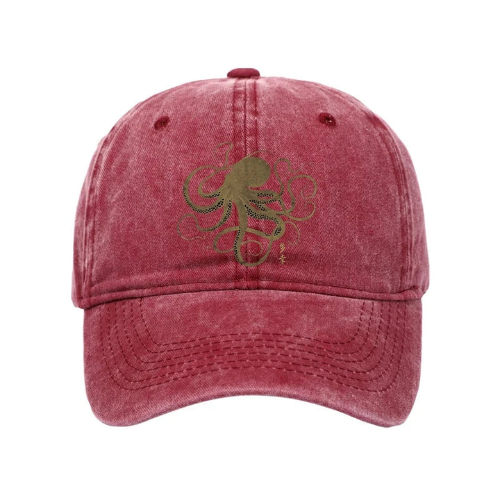 Octopus Japanese Gold Print Tattoo Washed Cap