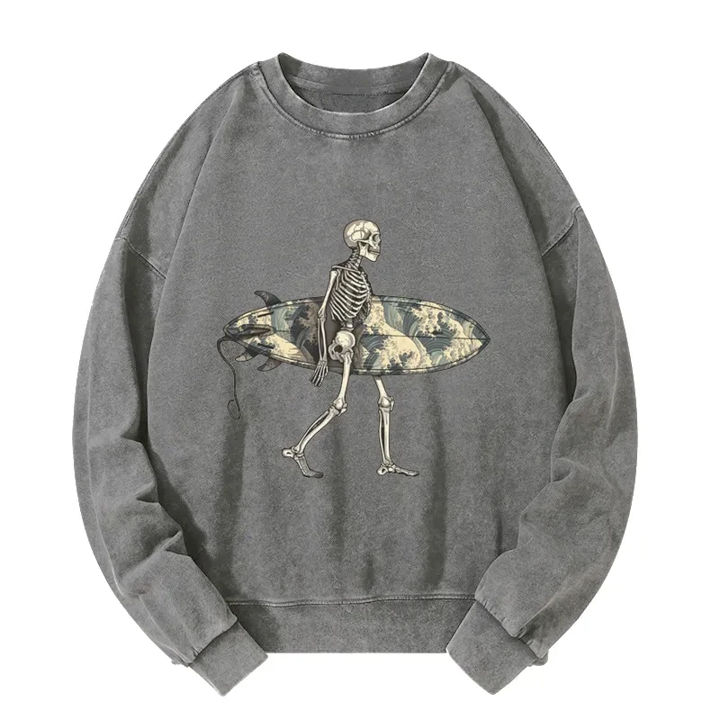 Skeleton Ready To Go Surfing Washed Sweatshirt