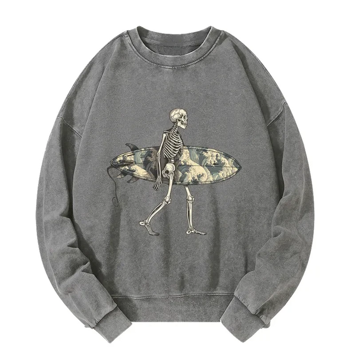 Skeleton Ready To Go Surfing Washed Sweatshirt